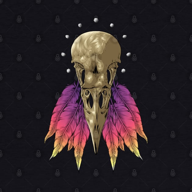 Raven skull with colorful feathers - Goblincore by Modern Medieval Design